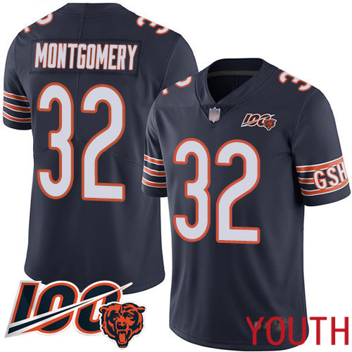 Chicago Bears Limited Navy Blue Youth David Montgomery Home Jersey NFL Football #32 100th Season